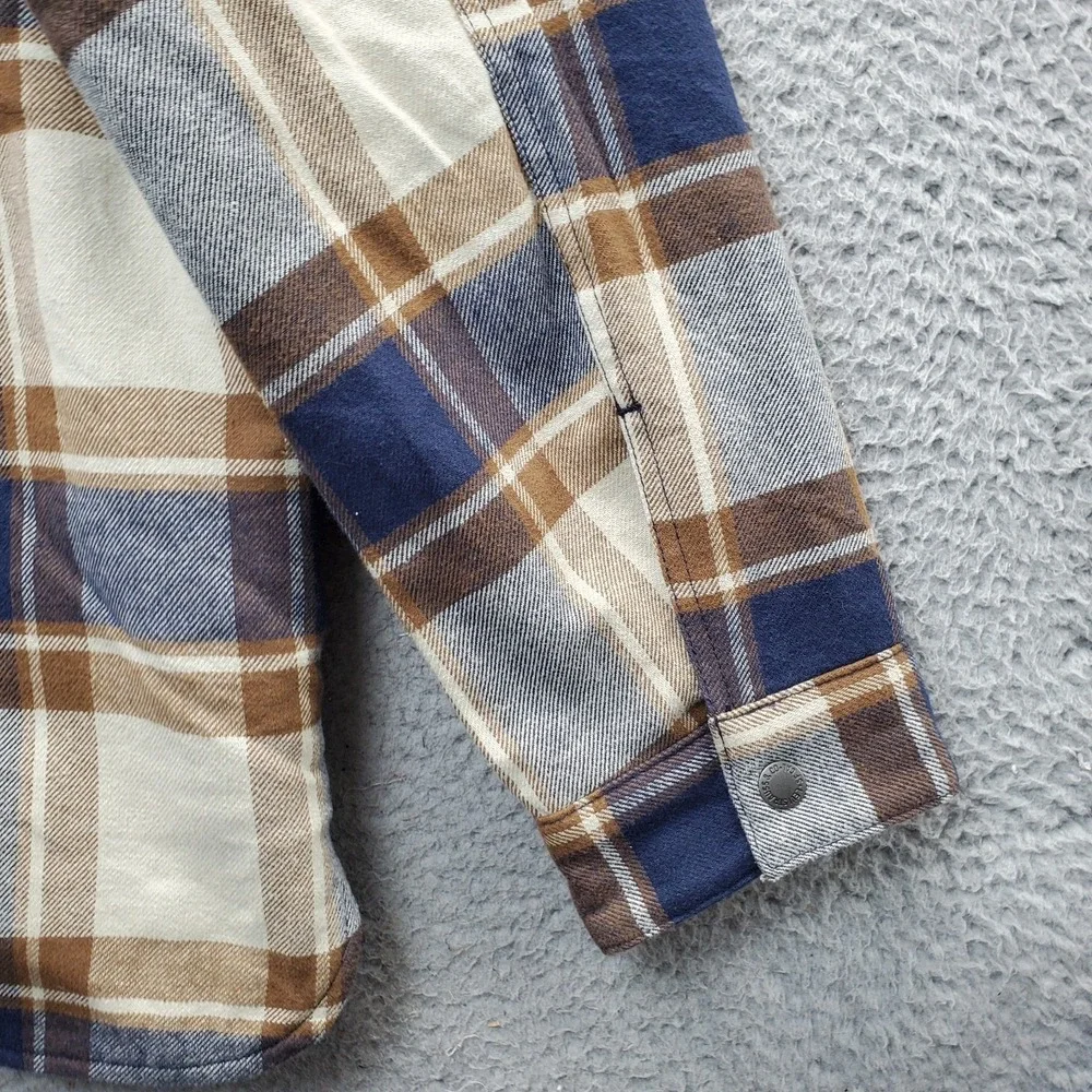 Levi's Flannel Shirt Jacket Men XL Multi Plaid Sherpa Lined Hood Snap Inside Zip - Picture 14 of 15